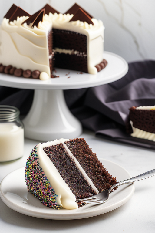 chocolate cake and vanilla frosting
