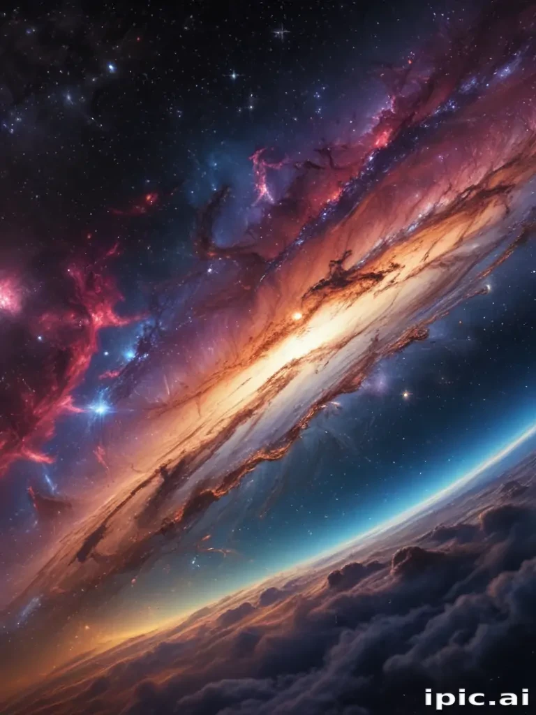 A Stunning Cosmic View of a Galaxy Amidst Colorful Nebulas and Stars