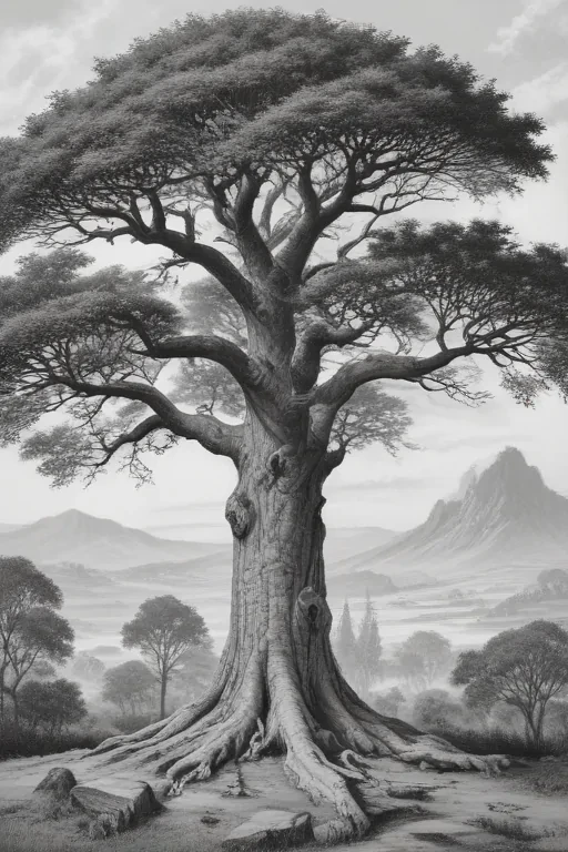 A Majestic Tree Standing Tall Amidst a Serene Natural Landscape
