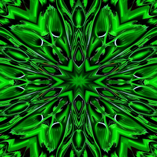 Generate a symmetrical abstract pattern with intricate geometric shapes in vibrant green hues, using a high-resolution DSLR camera at f/8 aperture, ISO 100, and a 50mm lens, capturing a top-down view to enhance depth and detail, while applying a macro photography style for improved texture clarity.