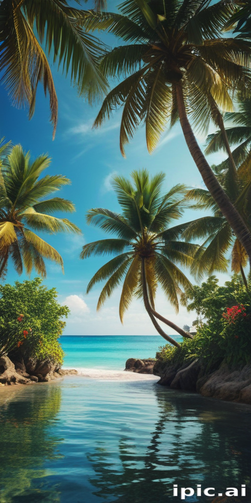 Tranquil Tropical Paradise with Lush Palm Trees and Crystal Clear Waters