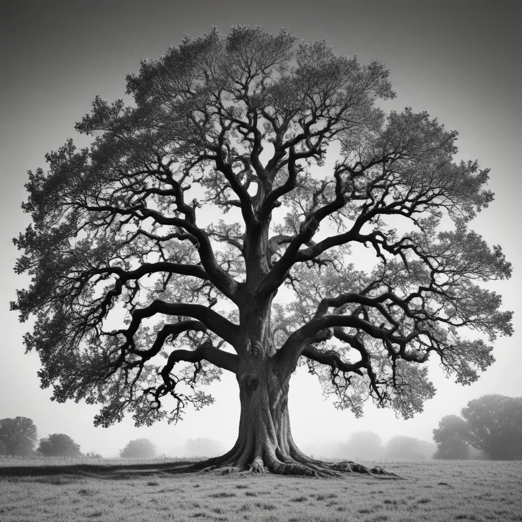 oak tree clipart black and white