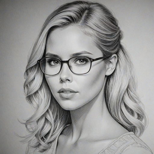 Beauteous Claire Holt, pencil sketch, portrait of Stunning woman 1958s in glasses, hair style beatnik, outline, clear lines, fine lines, 8k