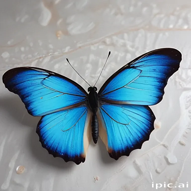 Vibrant Blue Butterfly Displaying Its Stunning Wings on a Natural Surface