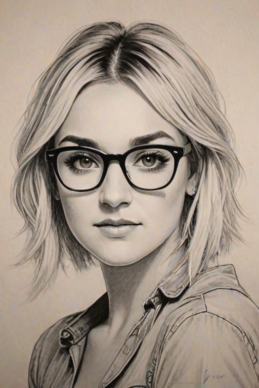 Captivating Jamie Lynn Spears, pencil sketch, portrait of Alluring woman 1927s in glasses, hair style beatnik, outline, clear lines, fine lines, 8k