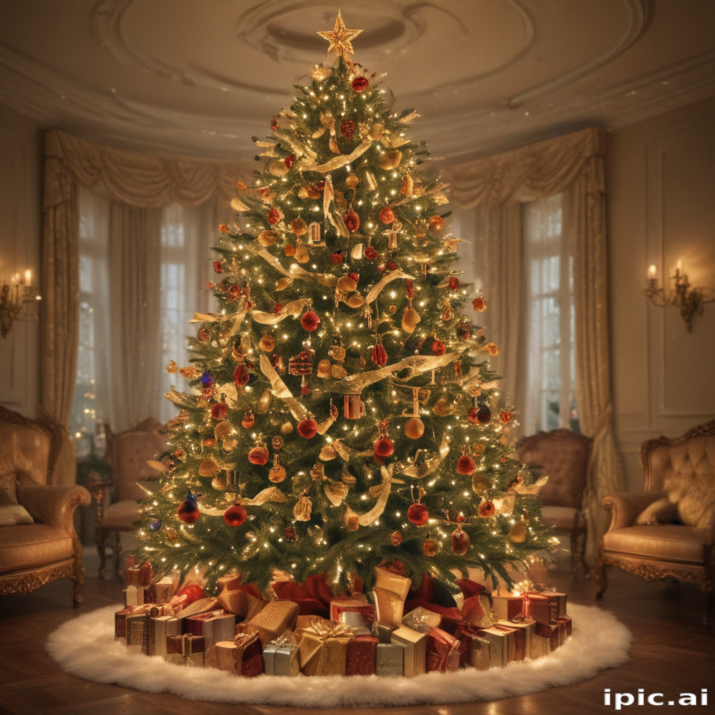Elegant Christmas Tree Adorned with Lights and Colorful Ornaments ...