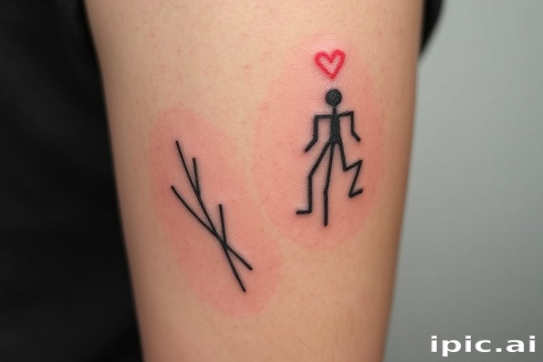 Stick and poke tattoo called "Raw Authenticity" showcasing hand-poked designs with a deliberately imperfect and organic aesthetic using simple lines and minimal shading