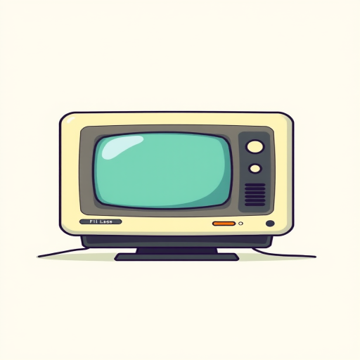 create a retro computer monitor illustration with a soft color palette using a wide-angle lens at f/4, ISO 100, and a 50mm focal length to enhance depth and clarity in a flat design style.