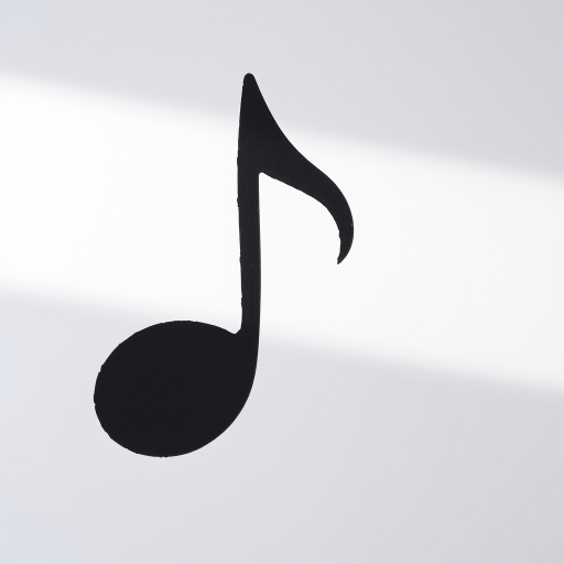 Generate a high-resolution image of a black silhouette of a musical note on a white background, using a DSLR camera with a 50mm lens, aperture f/1.8, ISO 100, and a soft natural light setting for enhanced clarity and detail.