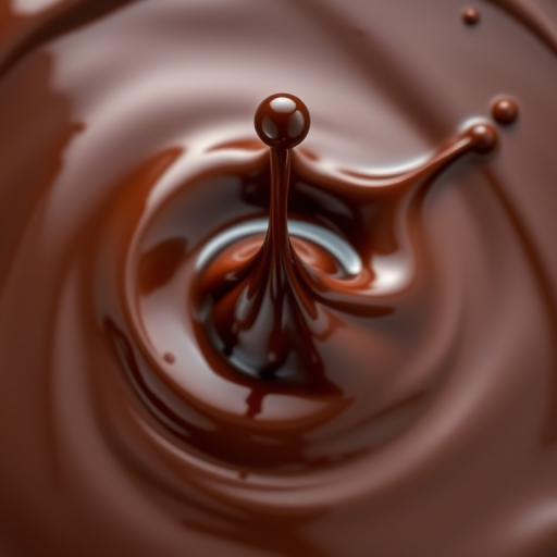 a high-speed photograph of a rich chocolate splash, macro focus, 1/1000s shutter speed, f/2.8 aperture, ISO 100, shot with a DSLR camera from a top-down view, natural light for enhanced texture and detail