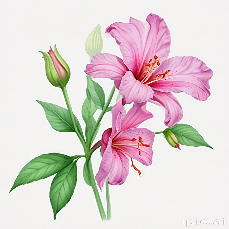 Delicate Pink Flowers with Lush Green Leaves Against a Soft Background