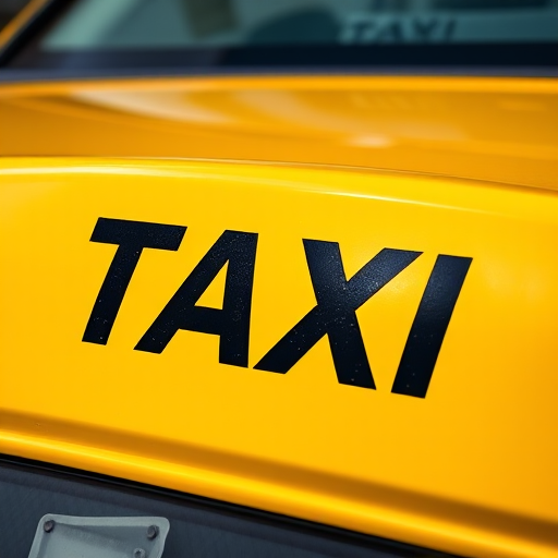 Create an image of a yellow taxi sign with bold black letters spelling "TAXI", captured with a Canon EOS R5, 50mm f/1.2 lens, aperture at f/2.8, ISO 100, natural lighting, sharp focus, and vibrant colors.