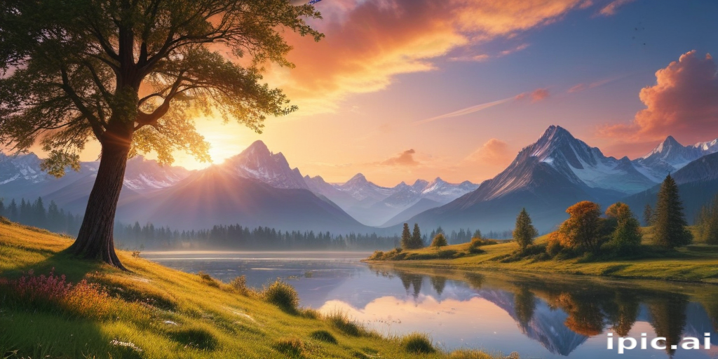 Serene Sunrise Over Majestic Mountains and Tranquil Lake Landscape