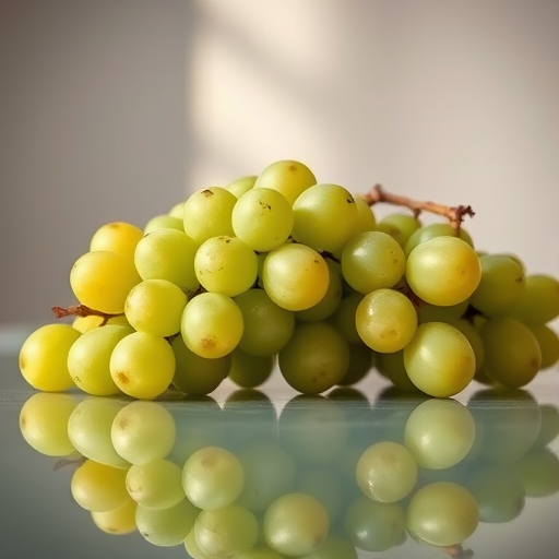 still life of green grapes on a reflective surface, soft lighting, macro lens, aperture f/2.8, ISO 100, 85mm lens, taken with a digital SLR camera
