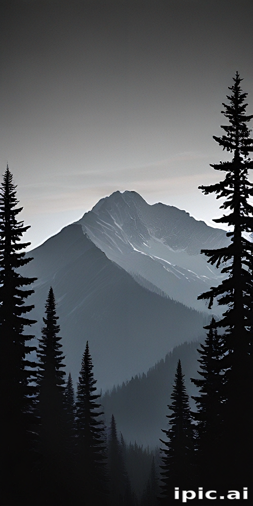 Majestic Mountains Silhouetted Against a Serene Twilight Sky with Pines