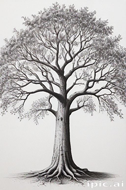 Intricate Black and White Illustration of a Majestic Tree with Detailed ...