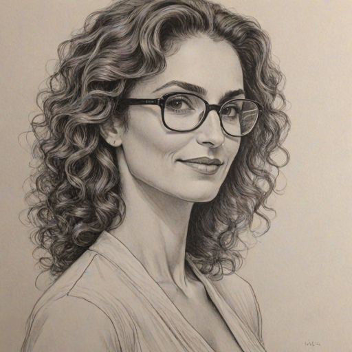 Captivating Melina Kanakaredes, pencil sketch, portrait of Superb woman 1967s in glasses, hair style beatnik, outline, clear lines, fine lines, 8k