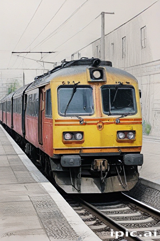 Beige Color Train Brightly Colored Train Arriving at a Busy Urban Train Station Platform