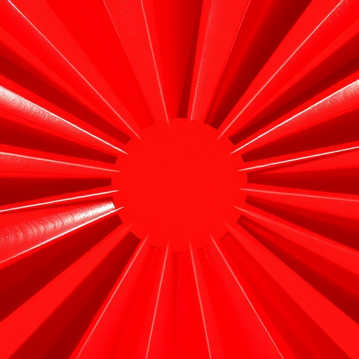 Create an image of a red radial pattern with 12 evenly spaced wedges emanating from the center, using a professional DSLR camera with a 50mm lens, f/8 aperture, ISO 100, and shot in direct sunlight to enhance color vibrancy and clarity.