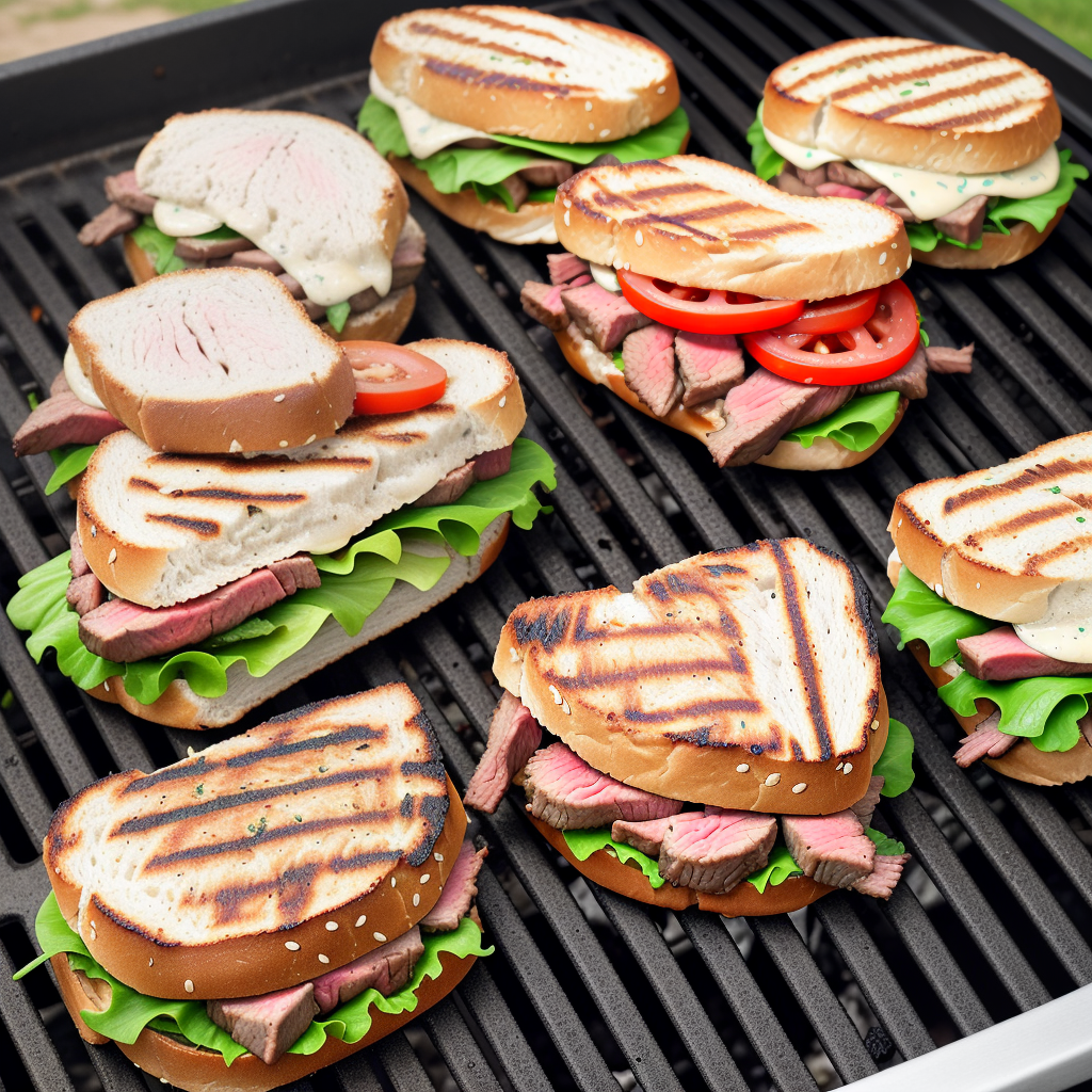 steak sandwiches on the grill