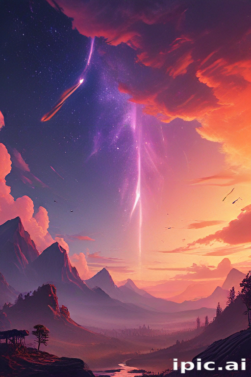 Majestic Landscape Under a Vibrant Sky Filled with Cosmic Wonders