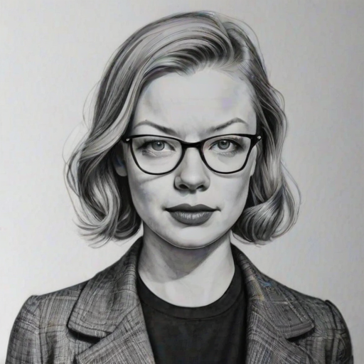 Superb Sarah Snook, pencil sketch, portrait of Splendid woman 1937s in glasses, hair style beatnik, outline, clear lines, fine lines, 8k