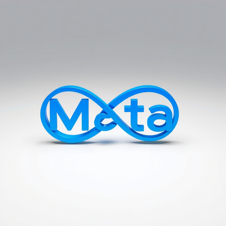 Create a high-resolution 3D rendering of the Meta logo with a sleek blue infinity symbol intertwined with the word "Meta", use a Canon EOS R5 camera with a 24-70mm lens set at f/2.8, ISO 100, and a shutter speed of 1/125 sec; light the scene with soft diffused lighting for an elegant and modern look, centered in view on a plain white background.
