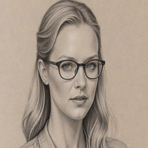 Gorgeous A.J. Cook, pencil sketch, portrait of Fascinating woman 1941s in glasses, hair style beatnik, outline, clear lines, fine lines, 8k