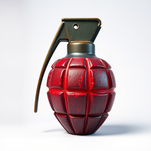 Create a high-resolution digital illustration of a hand grenade with a detailed texture, using a 50mm lens, f/8 aperture, 1/125s shutter speed, in an over-the-shoulder view, shot with a DSLR camera for enhanced sharpness and clarity.