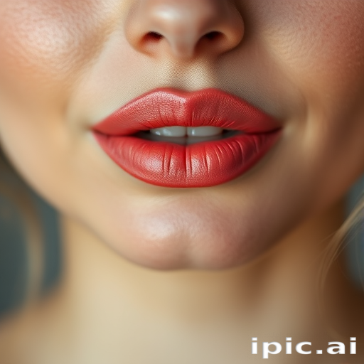Romantic woman lips adorned with soft coral tint and dewy finish, full face capture highlighting natural beauty and gentle grace