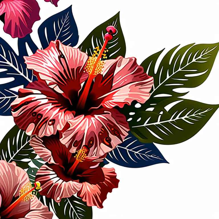 Vibrant Tropical Hibiscus Flowers Surrounded by Lush Green Leaves and ...
