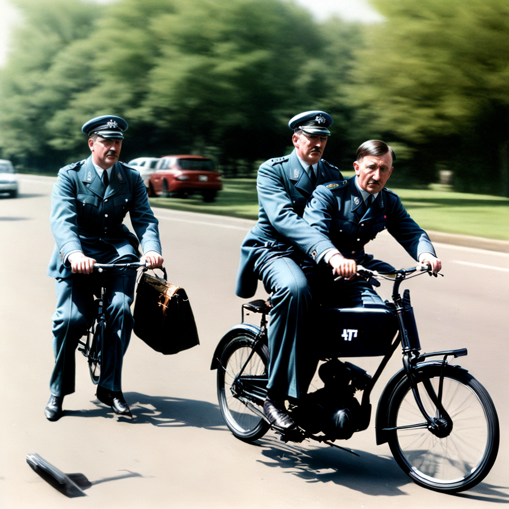 Hitler Riding Bike adolf hitler with blond curly blonde hair riding a bike
