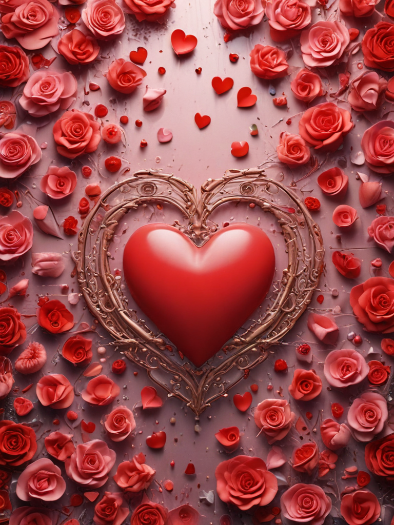 A Beautiful Heart Surrounded by a Romantic Display of Red Roses