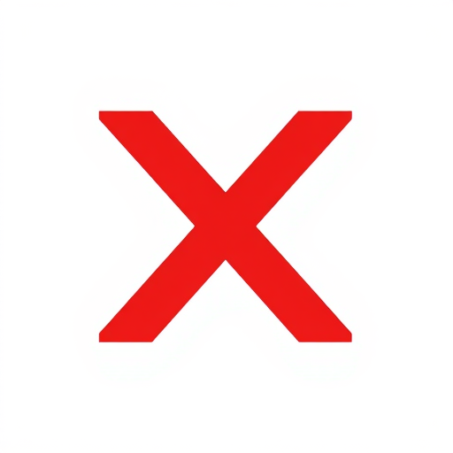 Generate a minimalistic graphic of a large, solid red "X" on a white background, captured using a DSLR camera with a 50mm lens at f/1.8, ISO 100, in natural light, with a shallow depth of field to emphasize the shape.