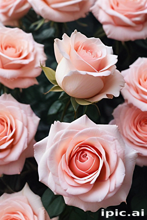 A Beautiful Arrangement of Soft Pink Roses in Full Bloom Together
