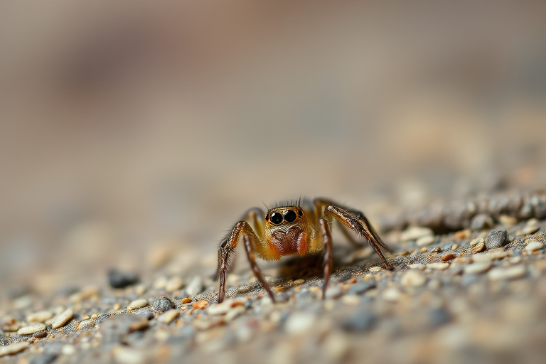 macro photograph of a small spider on a textured surface, 100mm macro lens, aperture f/2.8, shutter speed 1/200s, ISO 100, soft natural lighting, shallow depth of field, focus on the spider, blurred background, taken from a low angle
