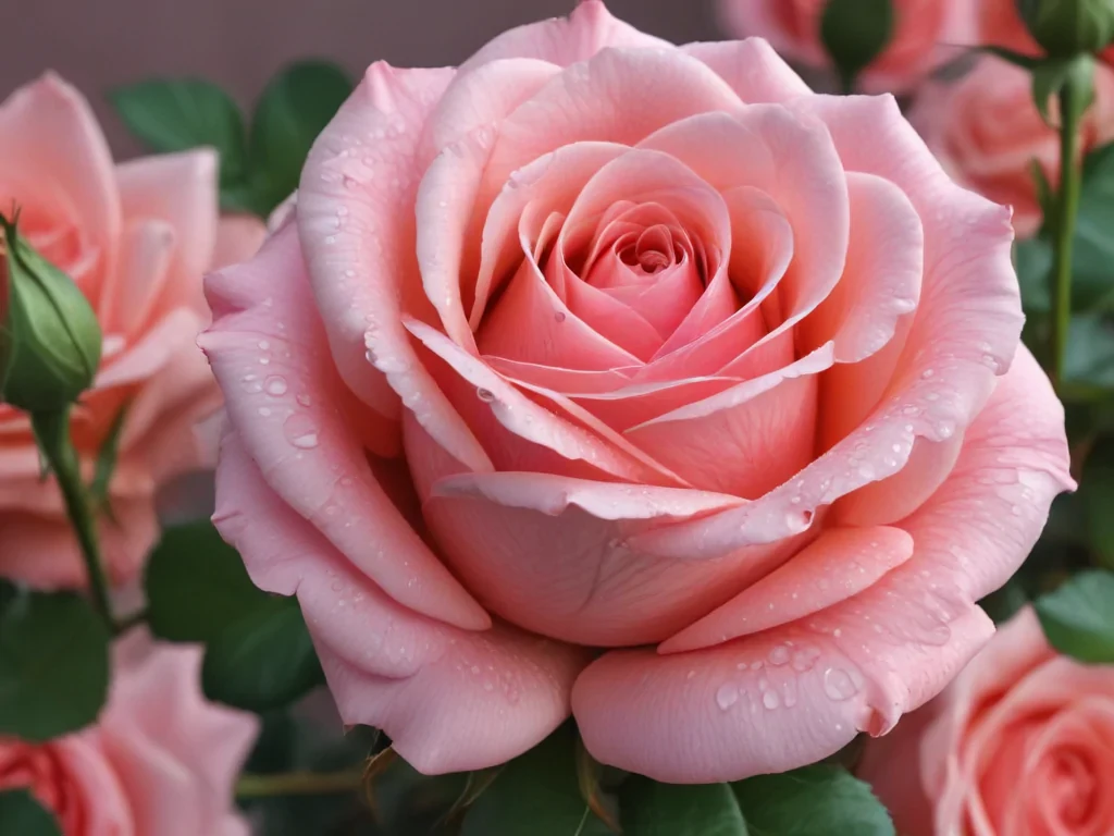 Pink Roses Webp Delicate Pink Rose Blooming with Dew Droplets in a Garden Setting