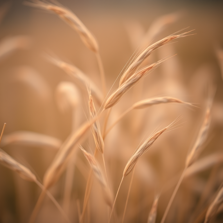 Capture a close-up of golden grass swaying in the wind with a shallow depth of field, using a DSLR camera with a 50mm f/1.8 lens, aperture set to f/2.8, ISO 200, and a soft focus background to enhance texture and color vibrancy.