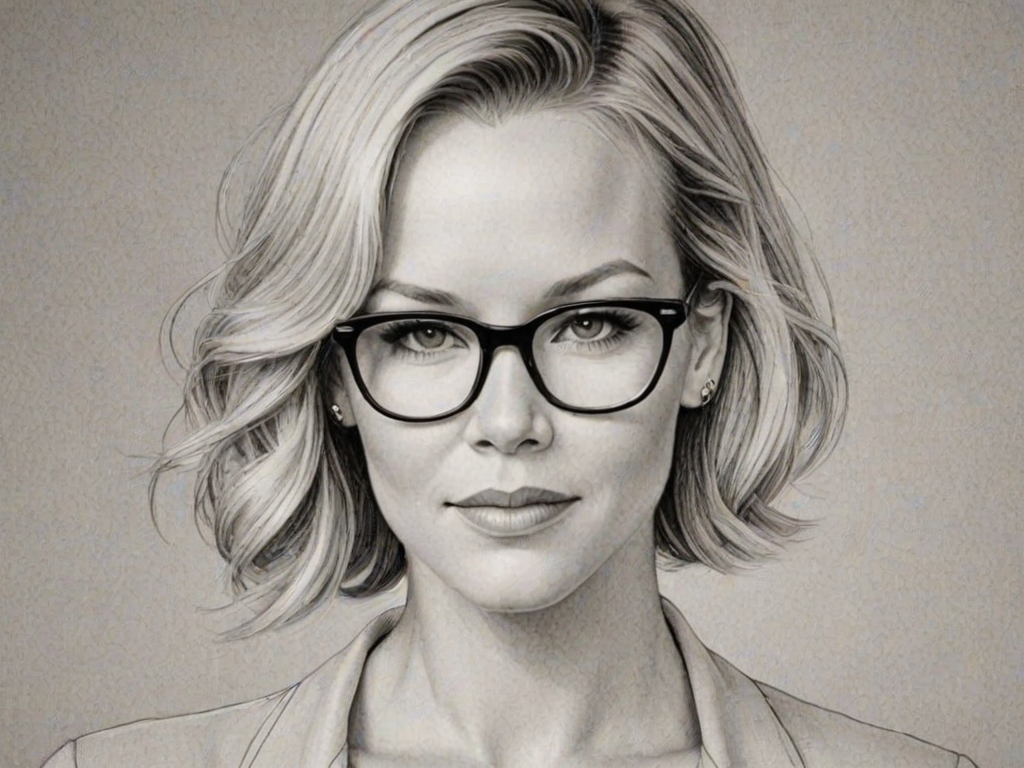 Stunning Jennie Garth, pencil sketch, portrait of Attractive woman 1929s in glasses, hair style beatnik, outline, clear lines, fine lines, 8k