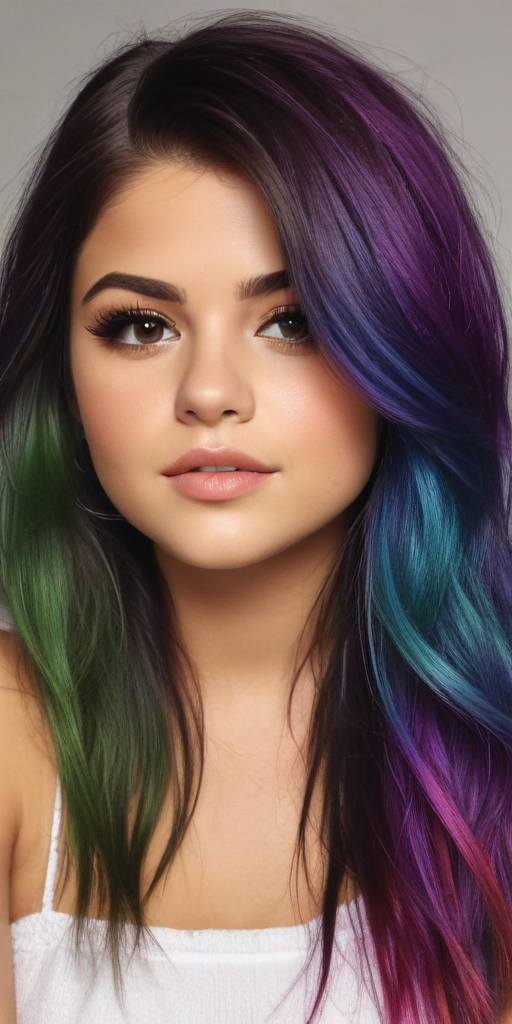 selena gomez rainbow hair