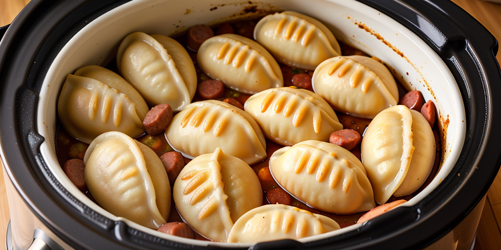 kielbasa and pierogies in crock pot
