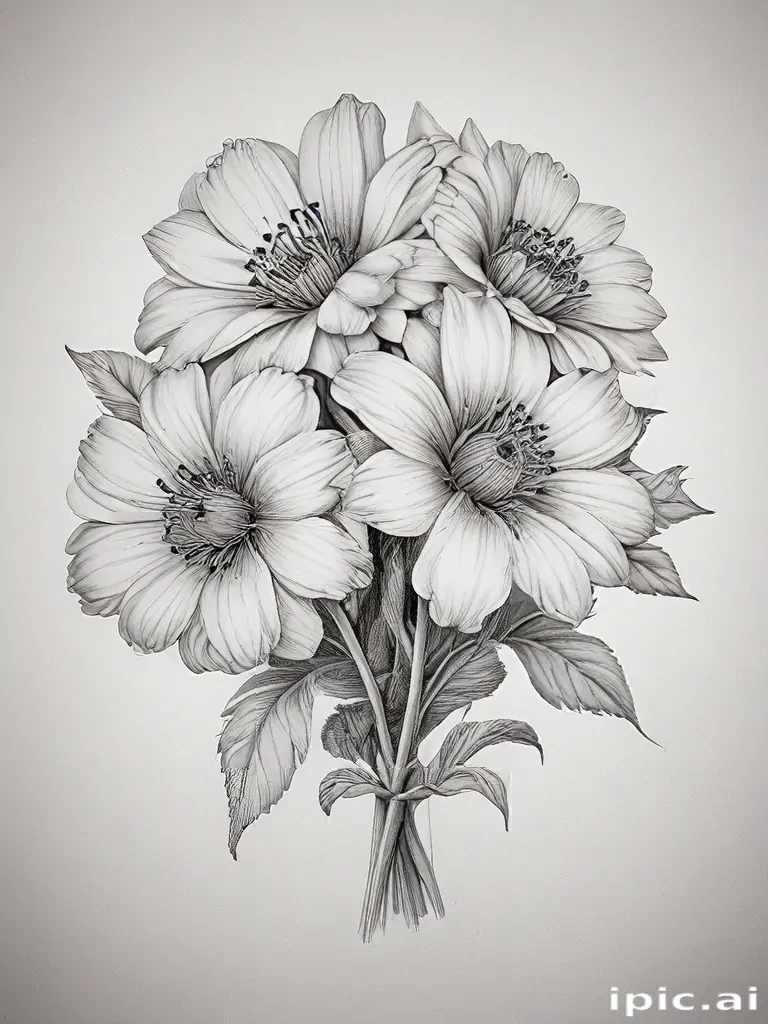 pencil drawn flowers