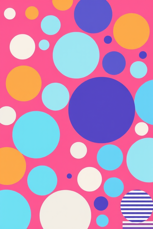 Create a vibrant abstract background featuring a mix of large and small circles, alternating solid and striped patterns, on a gradient pink backdrop.