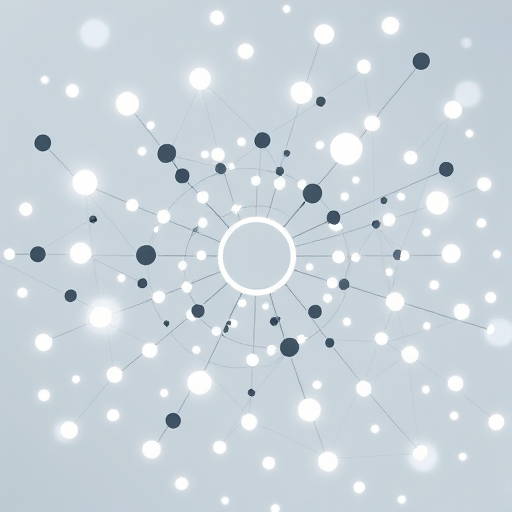 Create a high-resolution image of an abstract network of interconnected circles and dots, with a clean, minimalist style, camera settings: f/8, ISO 100, 1/60 sec, camera view: top-down perspective, camera type: digital DSLR.