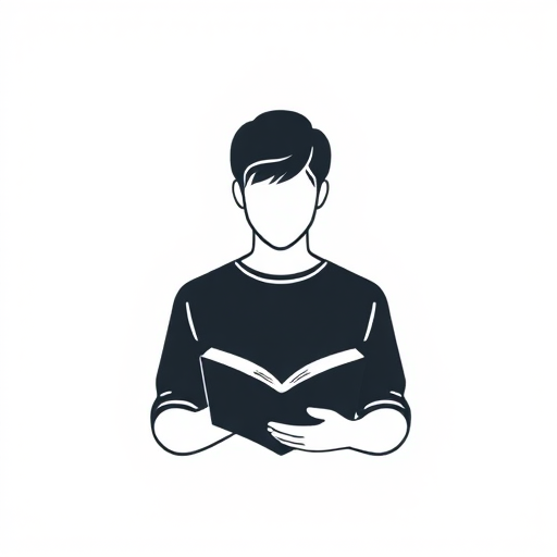 Create a minimalist icon of a person reading a book, front view, using a high-resolution digital camera, aperture f/2.8, shutter speed 1/125, ISO 100, in a studio lighting setup.