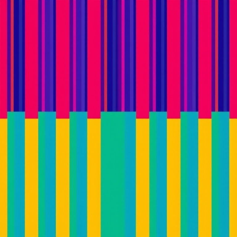 Generate a vibrant abstract pattern with colorful vertical and horizontal stripes, use a 50mm lens, aperture set to f/8, ISO 100, in landscape orientation, shot with a DSLR camera for high resolution and clarity.
