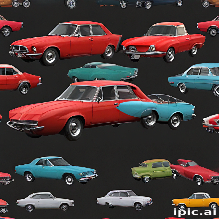 A Colorful Array of Vintage Cars in a Dynamic Pattern Design.