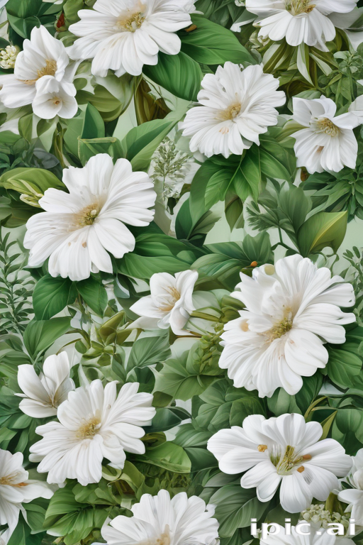 Beautiful Floral Pattern Featuring Lush White Flowers and Green Leaves