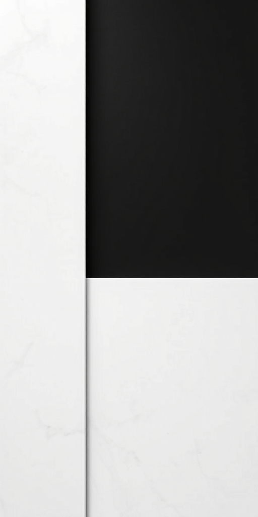 Create an abstract, minimalist black and white design featuring geometric shapes and harmonious lines, captured with a Canon EOS R5, aperture f/8, ISO 100, focal length 50mm, top-down view, high contrast, professional photography style.