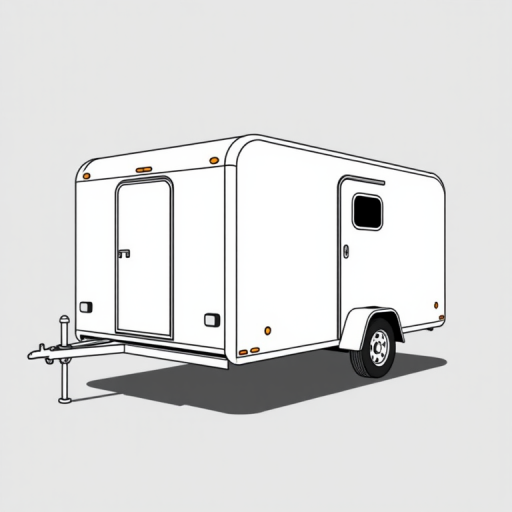 Regenerate an illustration of a trailer with a minimalist design, using a high-resolution vector style, camera settings: ISO 100, aperture f/4, shutter speed 1/200s, camera view from a slight angle showing the side and back, camera style: detailed line art with shading, camera type: digital illustration.